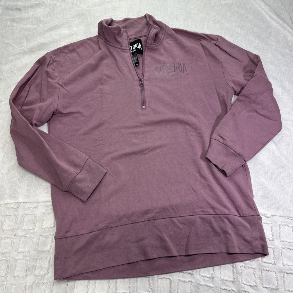 Victoria Sport Womens Mauve Purple Quarter Zip Pullover Sweatshirt Size M Logo